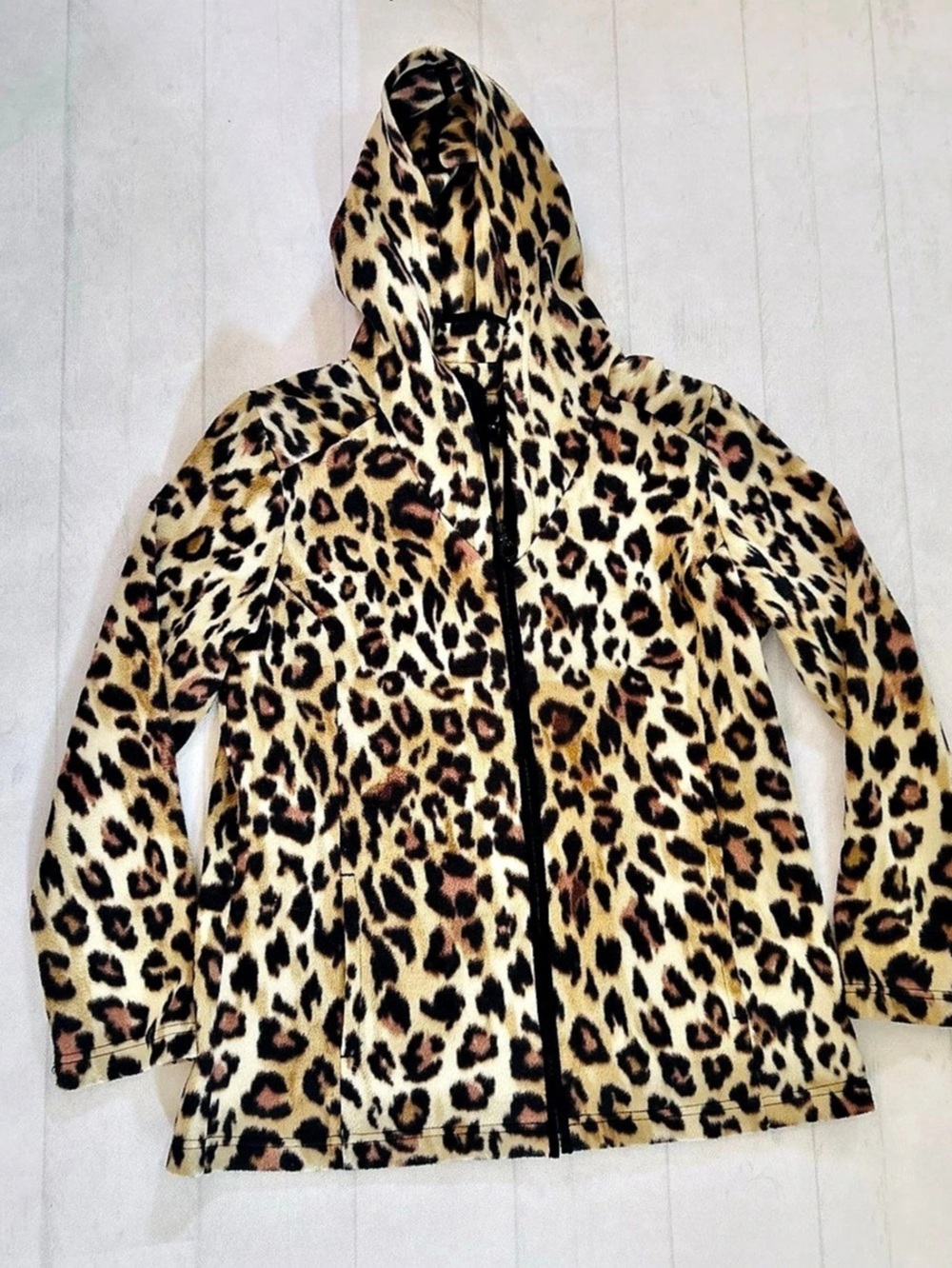 Susan Graver Weekend Leopard Print Hooded Jacket Size Small Like New